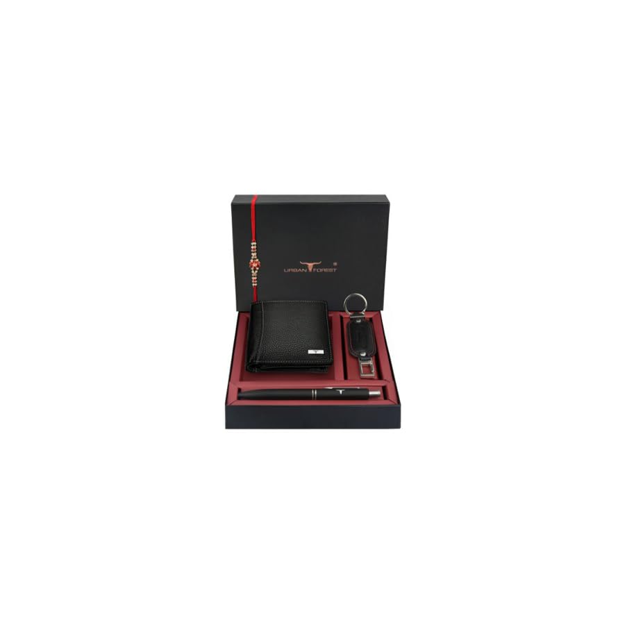 Rakhi Gift Hamper for Brother - Black Men's Leather Wallet, Black Keyring, Black Pen and Rakhi Combo Gift Set for Brother - 4700R-image-30