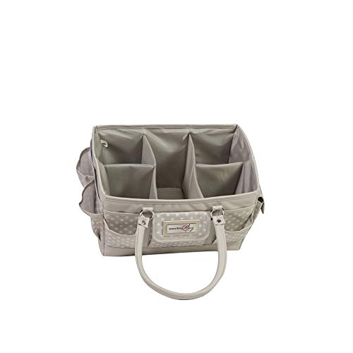 Image of Everything Mary Deluxe Store & Tote Organizer - Tan Dot Craft Tote with Handle - Art Supply Caddy for Sewing, Scrapbooking, DIY Projects & Creative Tool Storage