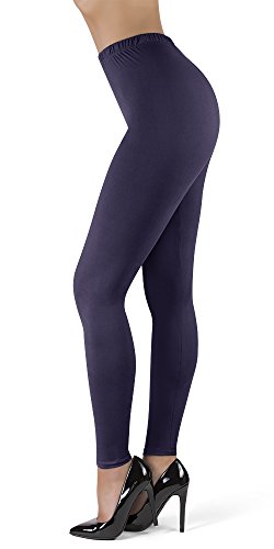 SATINA High Waisted Leggings for Women - Full Length - 1 Inch Waistband (Navy, One Size)