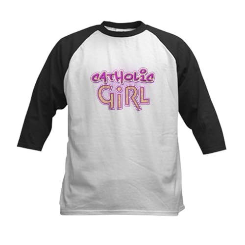 CafePress Catholic Girl Grafitti Kids Baseball Jersey Kids Cotton Baseball Jersey, 3/4 Raglan Sleeve Shirt Black/White