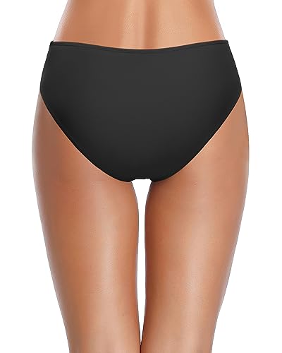 Tempt Me Women Black Bikini Bottoms Mid Waist Ruched Bathing Suit Swimsuit Cheeky Swim Bottom XXL