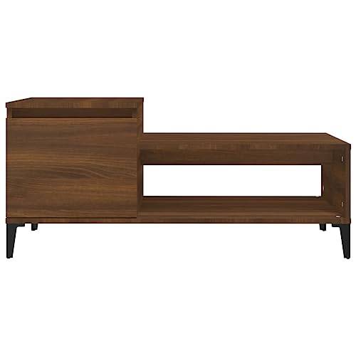 Table basse rectangulaire chêne marron et métal 100 cm avec porte - 6