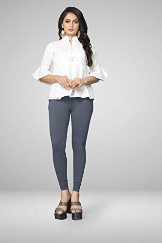 Image of Women's Cotton Skinny Leggings with Ankle Length Solid Pattern Mid Rise and Elastic Closure | Cotton Skinny Leggings for Womens