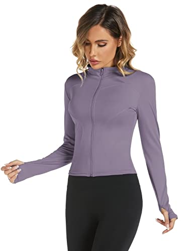 Aolpioon Warm Workout Jackets Athletic Hiking Running Golf Tennis Winter Sports Stretchy Yoga Tops Crop Zip Up Outfits Purple S #TOP2