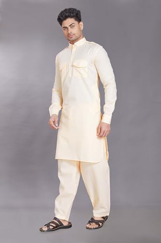 Image of DIVISIVE Men's Cotton Blend Pathani Kurta Pyjama Set