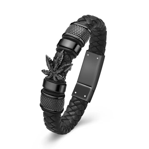 Bracelet de crémation pour cendres commémoratives en cuir et motif feuille