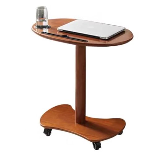 REDEXI Mobile Solid Wood End Table, Vintage Tray Table with Wheels, Wood Couch Table Portable Snack Table, Rolling Side Table for Breakfast Sofa Bedside