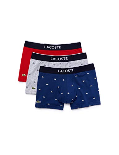 Lacoste Homme Boxers 5H3411, Monsieur Ensemble de 3,sous-vêtements,Pantalons,Shorts,Basiques,Courts,Methylene/Silver Chine-Red (W3T),Large (L)