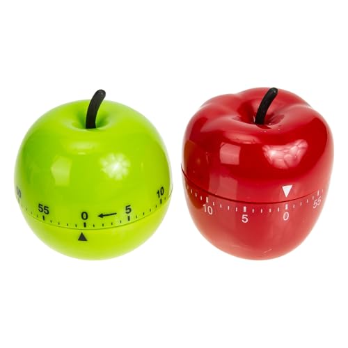 HOLIDYOYO Temporizador de Cocina Mecánico en Forma de Manzana, 2 Unidades (Rojo y Verde), Temporizador Manual para Hornear y Recordatorios, Compacto y Ligero para Uso Doméstico