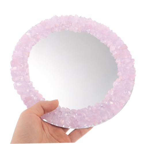 Espejo de maquillaje decorativo cristal portátil rosa miniatura 4