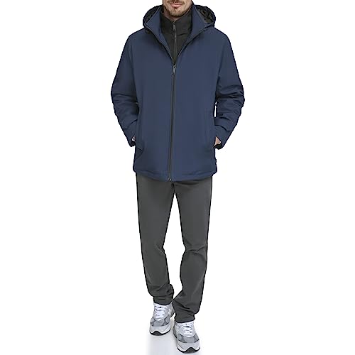 DOCKERS Jaqueta masculina Dwight Soft Shell Bib, Capuz azul-marinho, P