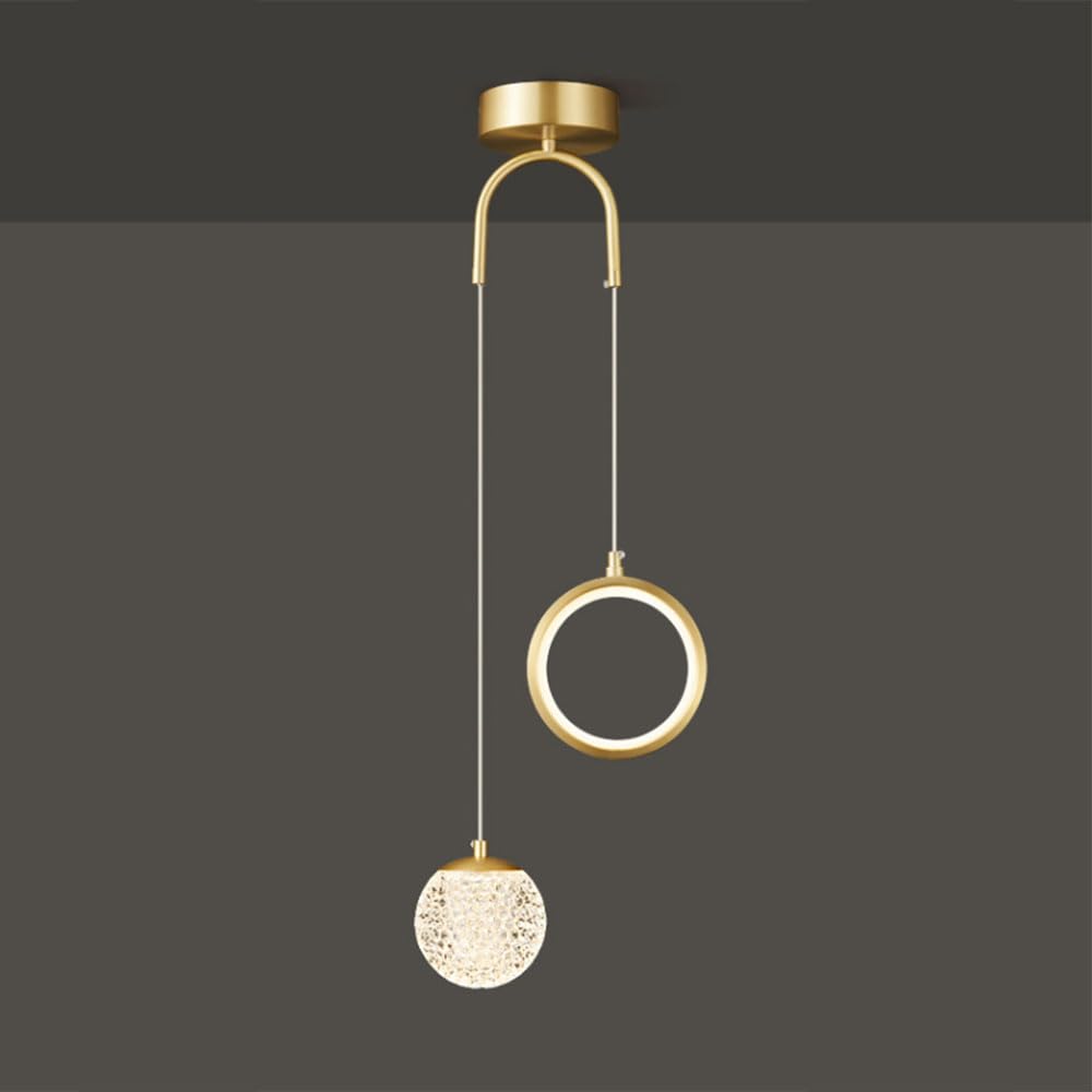 CONERY 3000-6000K Minimalist LED Hanging Lamp Modern Globe Pendant Light Fixture 2 Light Source Chandelier Brushed Brass Finished with Globe Glass Lampshade Living Room Bedroom Dining Lighting