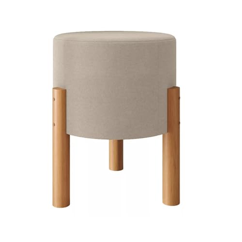 Puff Decorativo Redondo Banqueta Sala Quarto Escritório Pés Madeira Zuppy - Bege Linho