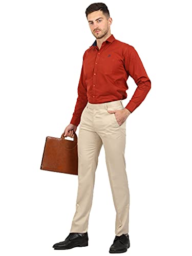 Image of Classic Collection Men's Smart Slim Fit 2-Way Stretchable Formal Trousers Made of Cotton Viscose Blend Fabric with Hidden Expandable Waistband and 3 Slant Pockets Plus 1 Ticket Pocket