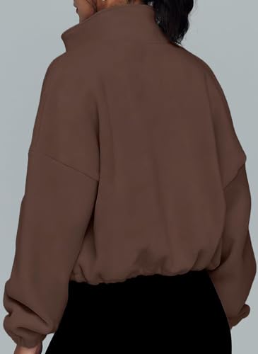 EUDOLAH Damen Reißverschluss Sweatshirt Langarm Fleece Schüttelvlies Pulli Outwear Jacken Herbst Winter Sweatjacke mit Kordelzug Kaffee M