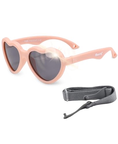 Maesy Gafas de Sol Bebé 0 2 Años   Lentes Polarizadas UV400 Categoría 3   Montura Flexible con Correa Ajustable   Forma Corazón, Seguras y Cómodas   Maes, Rosa Claro
