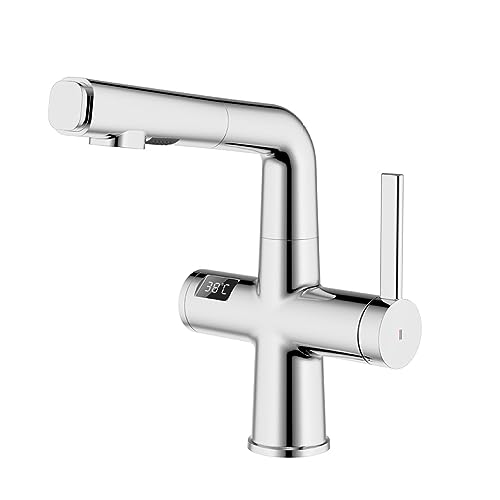 Grifo de baño con pantalla digital y caño extraíble para lavabo monomando