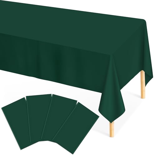 Image of Mulbozy 4 Pcs Dark Green Plastic Table Cloth Disposable, 54 x108 Inch