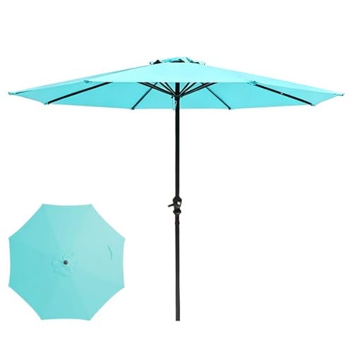 Générique Parasol De Terrasse Extérieur Parasol De Table avec Manivelle Ombrelle De Marché avec 8 Baleines Robustes Protection UV Imperméable pour Jardin Terrasse Arrière(Blue)