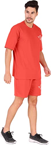 Image of London Hills Cotton Blend Casual Round Neck Co-ord Set for Men's Half Sleeve Oversized T-Shirt and Shorts, Printed Casual Sleepwear & Loungewear Nightdress Night Suits Set