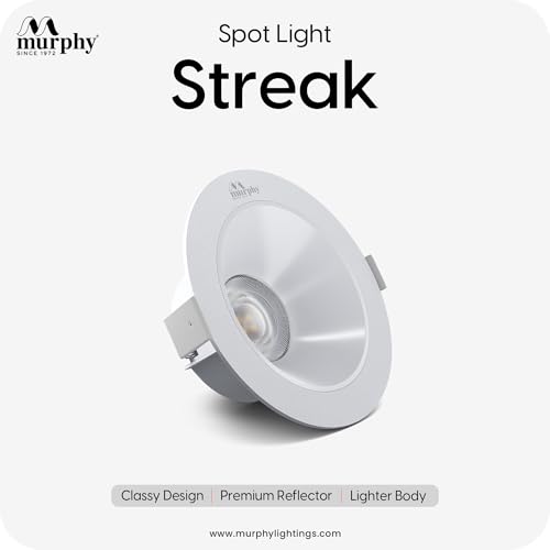 Image of Murphy 7W Streak LED Down Light WH+White Finish, Natural White Light, Round, Pack of 8, Recessed Ceiling LED Light, Suited for 3 inch Junction Box /Concealed Box (2 Years Warranty)