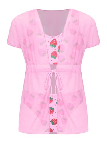 Kids Girls Swimming Cover Up Tankini Set Short Sleeve Swimsuit Bathing Suit Beachwear3