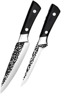 Captoola Hand Forged Stainless Steel Japanese Slicing Knife Boning Fillet Knife Butcher Knife Deboning Knife for Meat with Abs Handle (Set of 2), Black