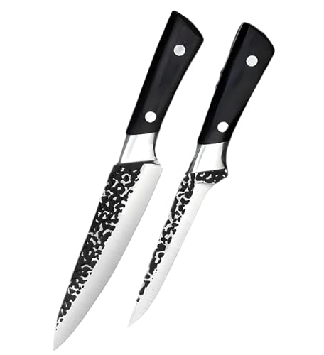 Captoola Hand Forged Stainless Steel Japanese Slicing Knife Boning Fillet Knife Butcher Knife Deboning Knife for Meat with Abs Handle (Set of 2), Black