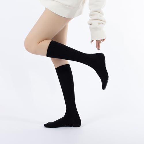 Image of Verdancy Yoga Pilates Socks with Grips for Women Ribbed Knee Highs Non Slip Cushioned Over the Calf Socks for Barre Ballet