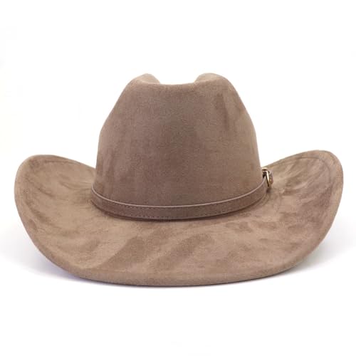 Image of Cowboy Hat Cowgirl Hat Men's & Women's Wide Brim Felt Fedora Hat with Buckle Belt Western Cowboy Hat for Women