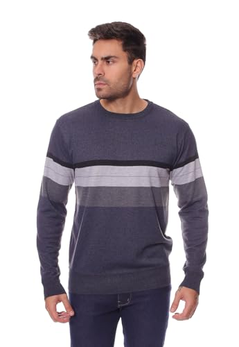 CRK Men's Crewneck Color Block Striped Pullover – Soft Thermal Long Sleeve Casual Sweater3