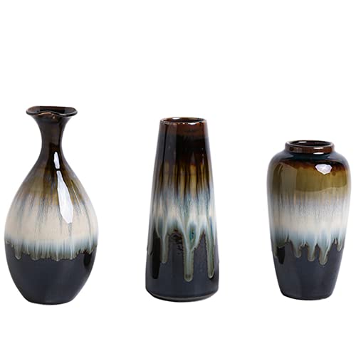 Anding Three-Piece Ceramic Vase Black Vase Special Design Style With Color Mixing Smooth And Bright Glazed Surface Home Decoration Living Room Decoration Party Display Modern Flower Vase (A906Set) #TOP16