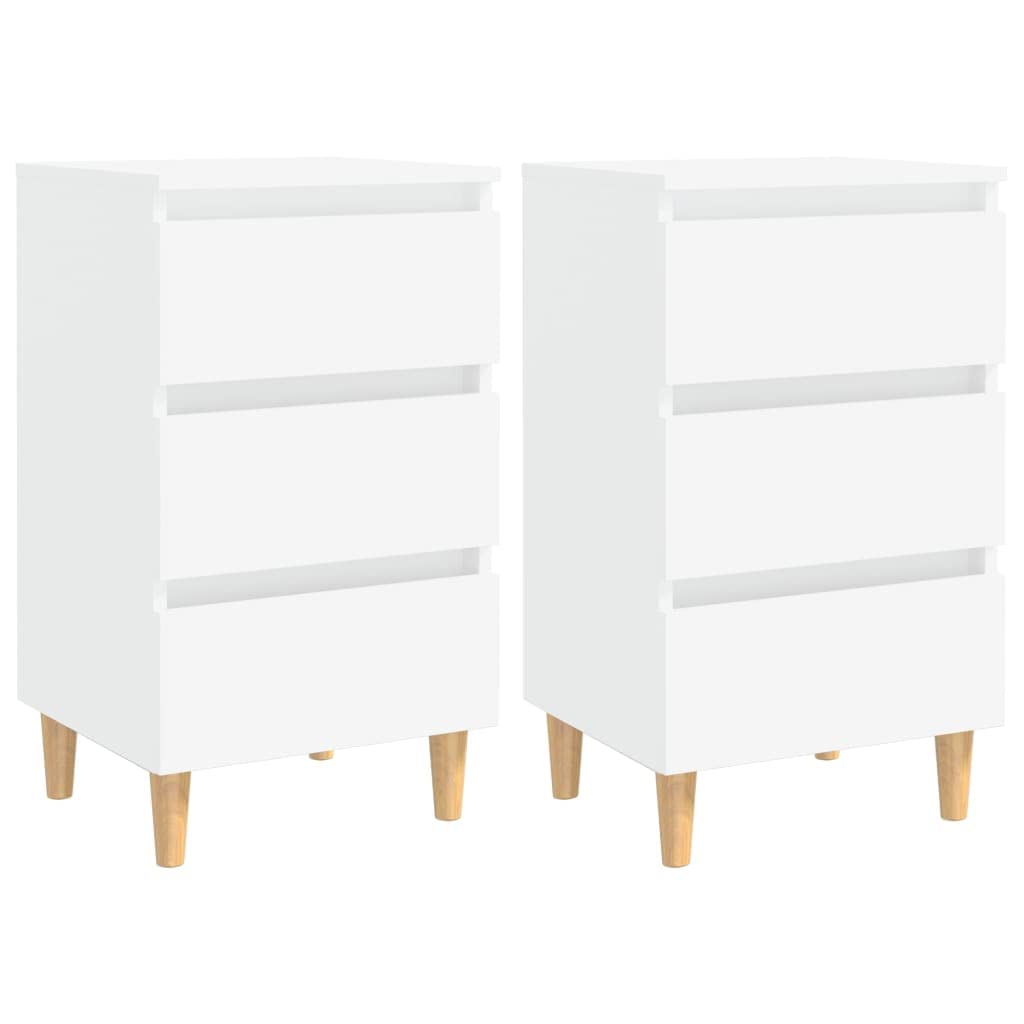 vidaXL 2X Madera Maciza Mesita de Noche Patas Aparador Auxiliar Armario Cama Dormitorio Habitación Organizador Almacenamiento Blanca 40x35x69 cm
