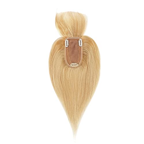 SEGO 150% Density Human Hair Toppers for Women With Bangs Silk Base 100% Remy Human Hair Pieces Clip in for Slight Hair Loss Thinning Hair Cover Gray Hair -12 Inch Ash Blonde&Bleach Blonde