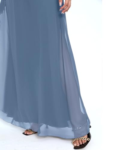 Image of Pinup Fashion Plus Size Formal Bridesmaid Wedding Guest Chiffon Long Dress | Chiffon, off-the-shoulder neckline, layered ruffles, ruched elastic waist, floor-length, evening party, wedding guest