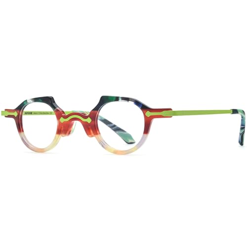 Image of HEPIDEM Acetate Glasses Frame Alloy Temple Men Small Retro Round Eyeglasses Women Optical Spectacles