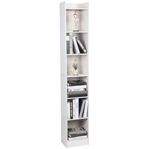Worparsen 70.9 Inch Tall Narrow Bookcase,Floor Standing Storage Cabinet,Corner Bookshelf with Storage,6 Tier Cube Display Shelves,Tall Narrow Bookcase Display Bookshelf for Home Office White Cover