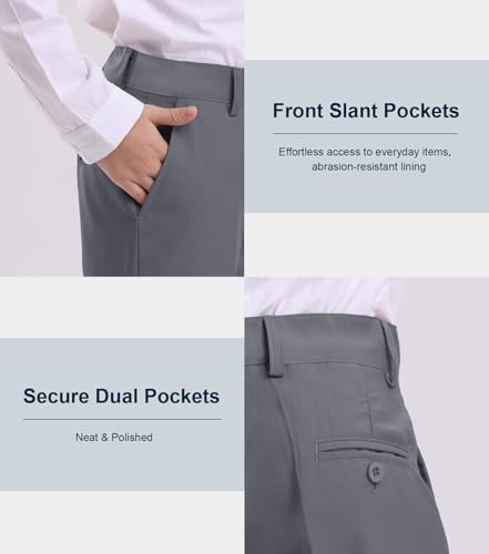 Image of Dreammonkey 4T-20Years Boys Flat Front Dress Pants Uniform Pants Adjustable Waistband for Toddler to Youth with Pockets