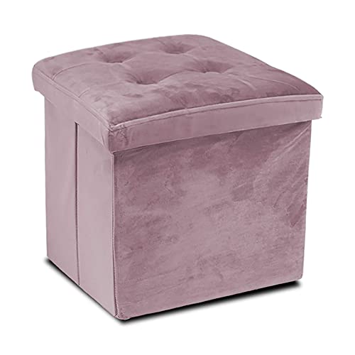GREATOYAR Puff Taburete Plegable de Almacenamiento, Banco Otomano Asiento, Mesas Plegables Pequeñas, Caja Almacenaje Juguetes, Muebles Auxiliares, Dormitorio Mesa Baja, Terciopelo, 38x38x38 cm, Rosa