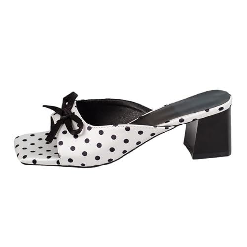 Mules à bout carré tendance à pois et petit talon élégant pour femme