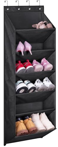 MISSLO Over Door Shoe Storage with Deep Pockets Hanging Shoe Organiser 6 Shelves Door Shoe Rack for Closets and Narrow Doors Shoes Holder Hanger, Black