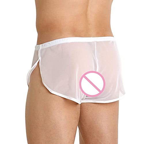 Cueca masculina sexy de malha respirável shorts de malha transparente com push up lingerie feminina,