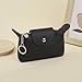 BEAMARKER Women Coin Purse with Keychain Black Full Grain Imitation Leather Pouch with Zipper Fashionable Small Keychain Wallet Classic Money Bag Portable Card Holder Change Organizer