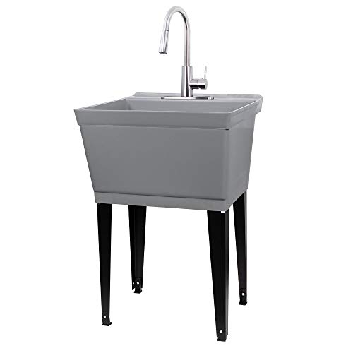 Laundry Sink Utility Tub With High Arc Stainless Steel Pull Down Faucet By