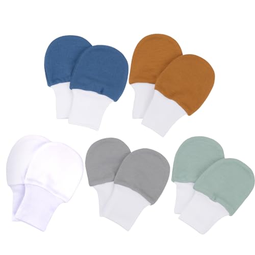 HANA MAMA 5 Pairs 100% GOTS Organic Cotton Baby Mittens Newborn, Baby Scratch Mittens 0-6M