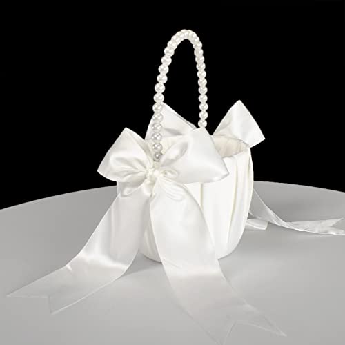 Atailove Flower Girl Basket And Pearl Handle For Weddings - Cute Cherish Fairy Flower Baskets (Ivory) #TOP2
