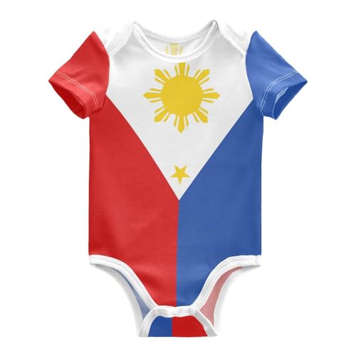 Aflyko Patriot Baby Bodysuit Short Sleeve Philippines Flag Toddler Stretchy Outfit Comfy Fall Trendy Jumpsuit Breathable Lightweight Fashion Baby Girls Shirts 9-12 Months