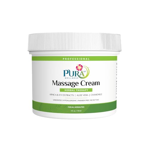 PURA 1ST Professional Herbal Therapy Massage Cream, Aloe Vera, Arnica Extract, Unscented, Hypoallergenic, Natural, Deep Tissue, Wellness, Physical Therapy, 4oz Jar