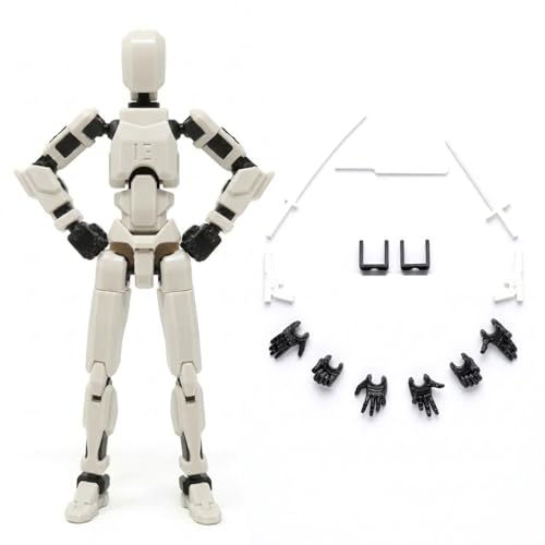Image of VAALI Dummy 13 Action Figure Fully Assembled T13 Articulated Robot Toy with 12 Accessories (Swords Guns Extra Hands) 3D Printed Poseable Desktop Figure for Stop Motion Artists Gamers 5.4 inch (White)