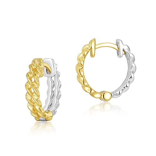 Créoles deux couleurs boucles d'oreilles femmes argent 925 chic